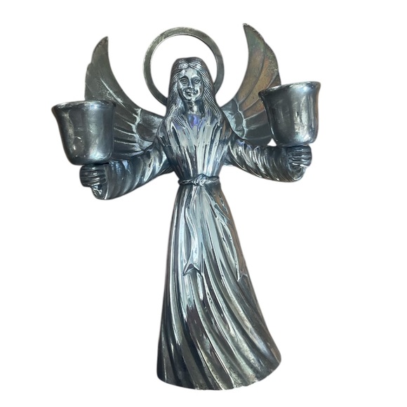 VINTAGE➕Silver Halo Angel Candle Holder - Picture 1 of 5